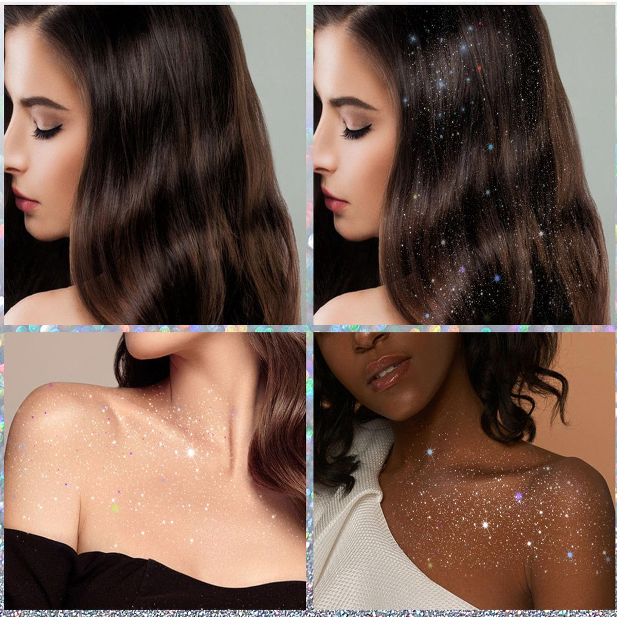Close-up of JISKG glitter texture on skin, showing fine particles and dewy finish