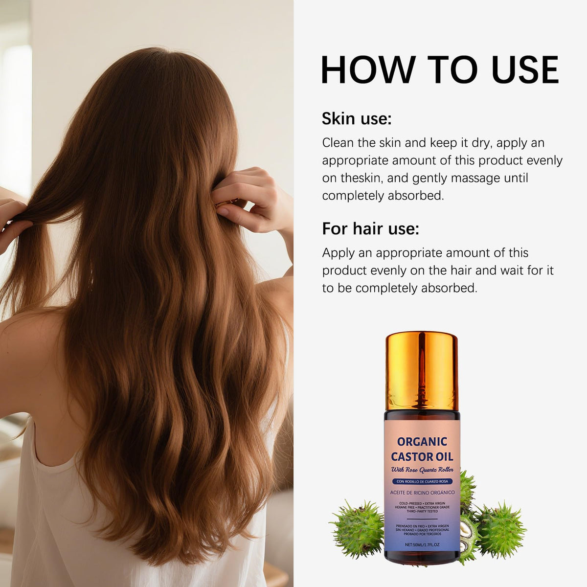 JISKG smoothing split ends, light application to soften hair tips and reduce frizz