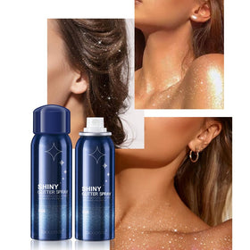 Model sprayed with JISKG on shoulder, showing luminous stage-ready shimmer