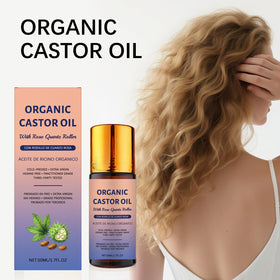 JISKG castor oil drop on skin texture, visibly rich hydration and non-greasy finish
