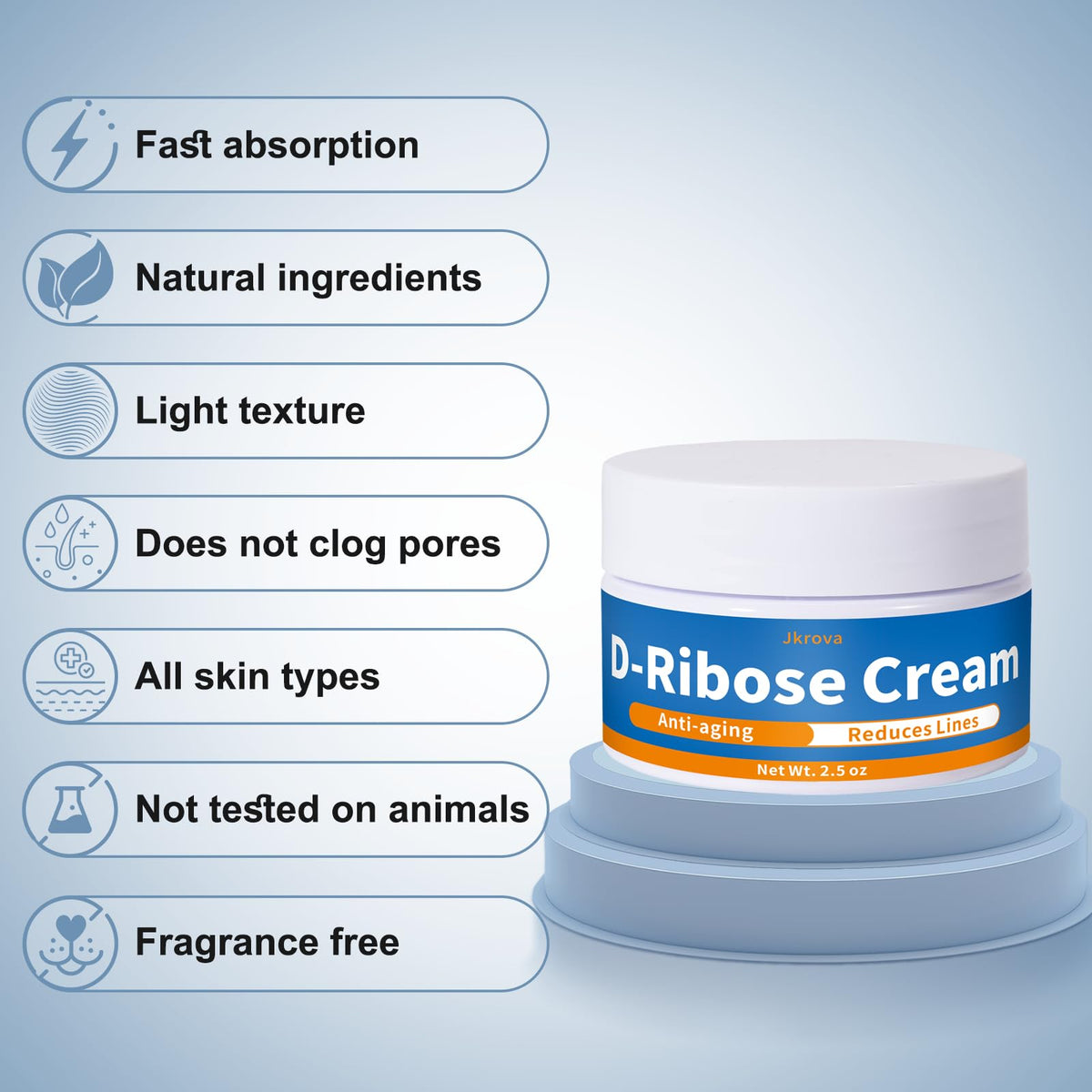 Jkrova jar on bathroom counter lifestyle shot conveys daily skincare routine benefit