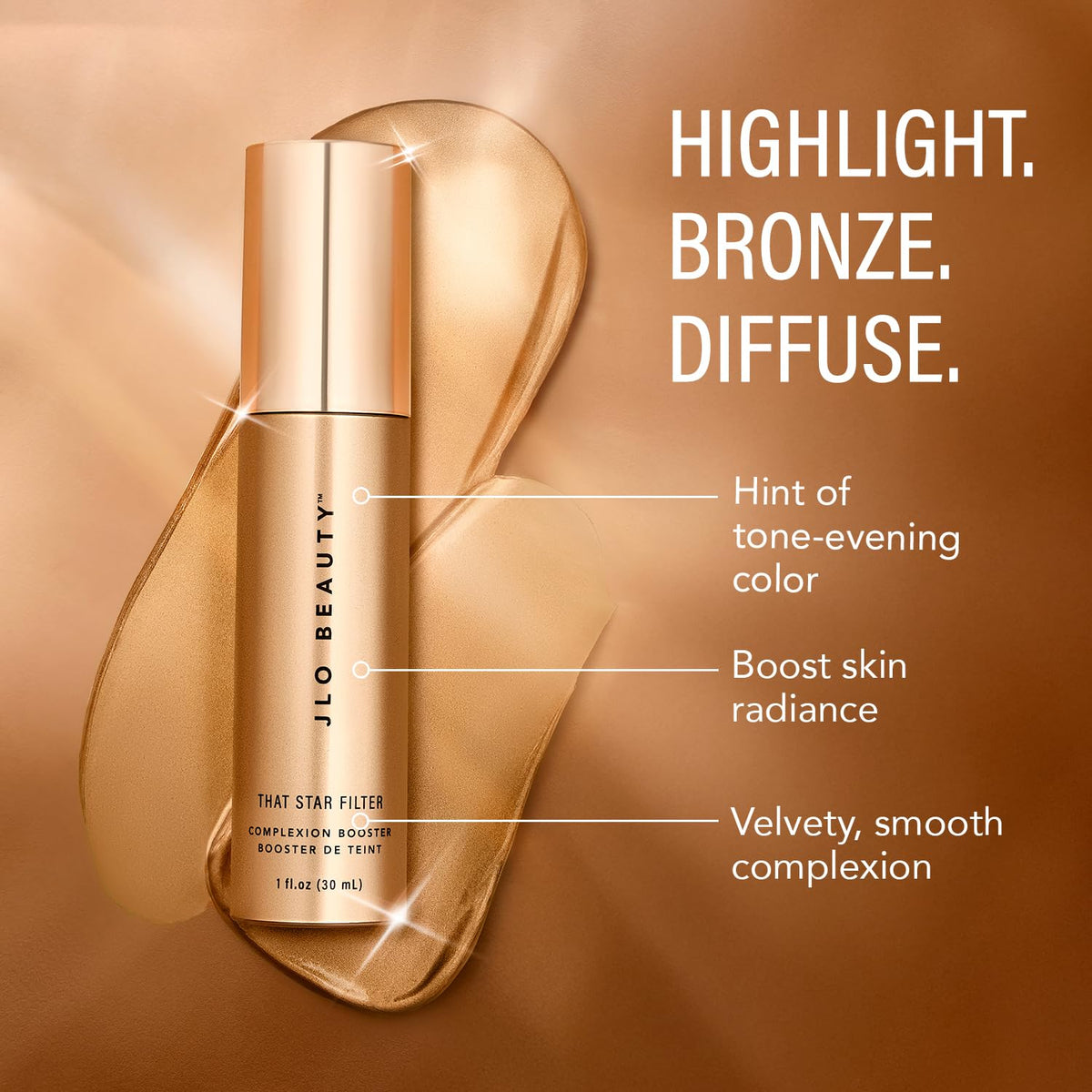 JLO BEAUTY applied on cheekbone demonstrating luminous highlight and natural lift