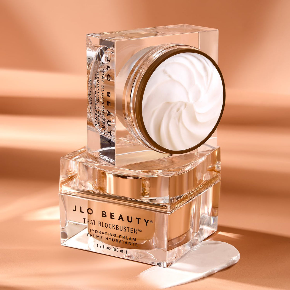 JLO BEAUTY on bathroom vanity in lifestyle shot showing daily routine benefit