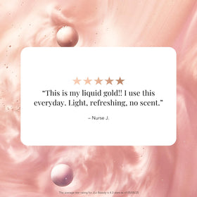 JLO BEAUTY bottle in hand to show 4 oz scale for travel-friendly hydration