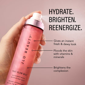 JLO BEAUTY mist spraying fine dewy veil to instantly refresh skin