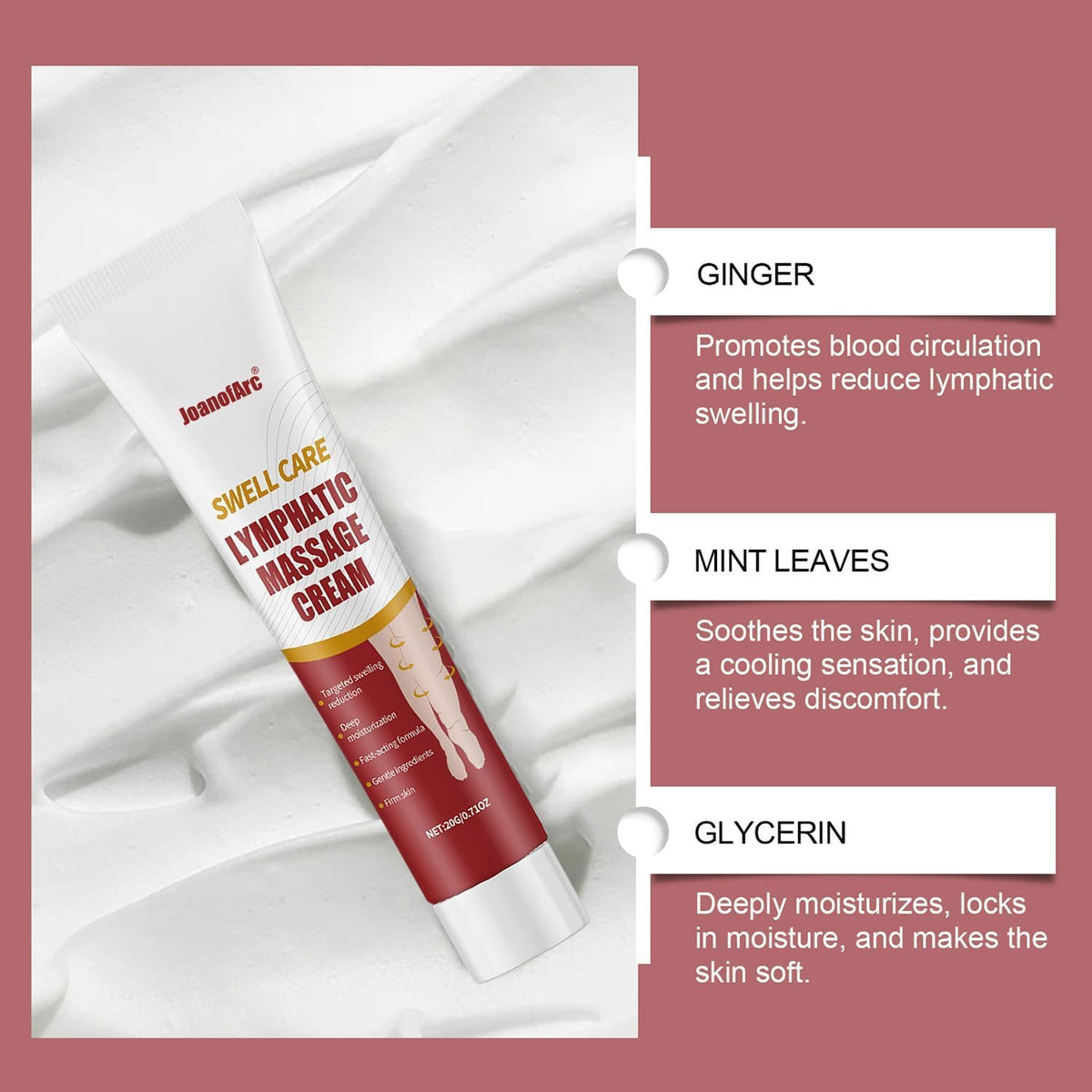 JoanofArc open tube showing creamy texture for smooth massage glide