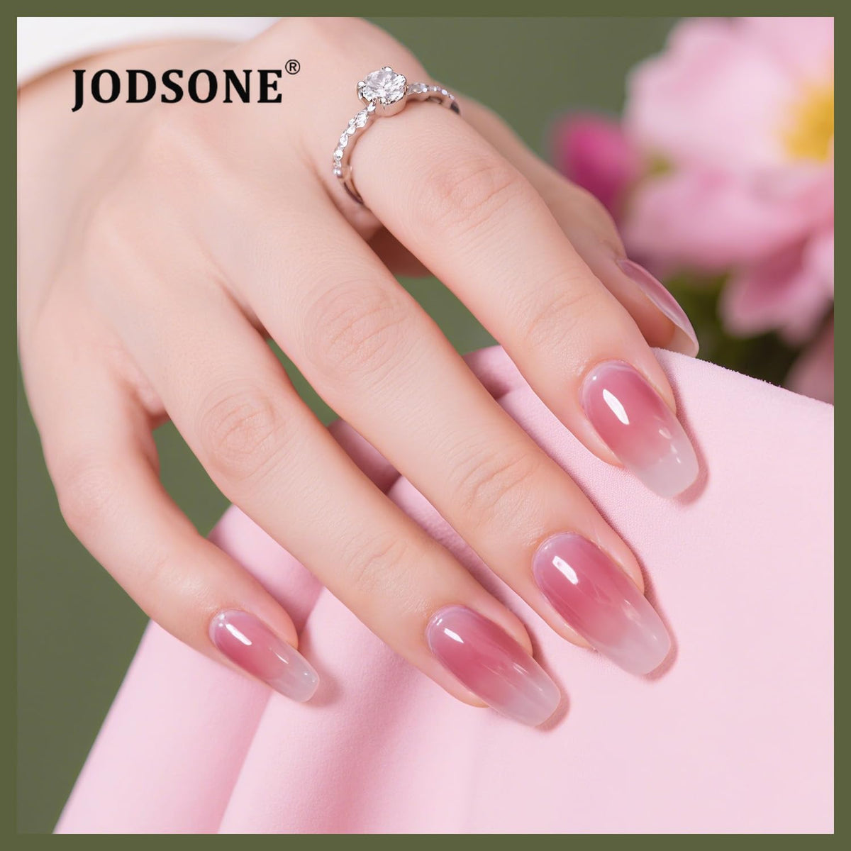 JODSONE brush stroke on nail tip displaying jelly texture and high-shine finish