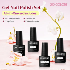 JODSONE colorful gel array flatlay displaying 20 shades for creative variety