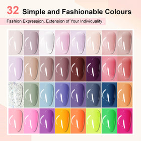 JODSONE color swatch fan displaying 32 gel shades for versatile styling options