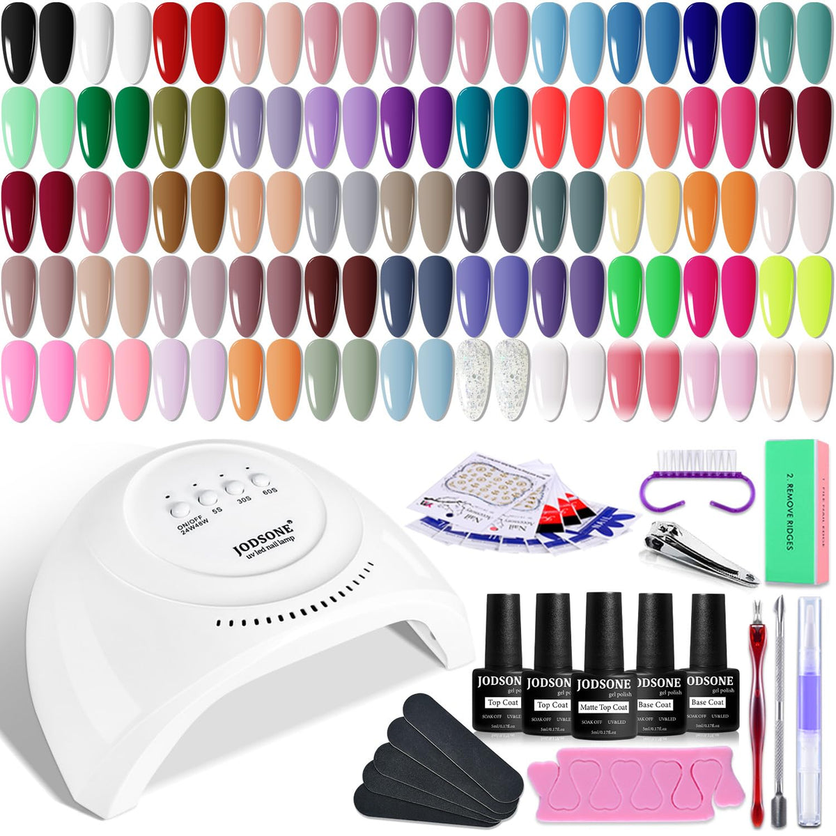 JODSONE front packaging showing full 60-piece kit and included lamp for easy setup
