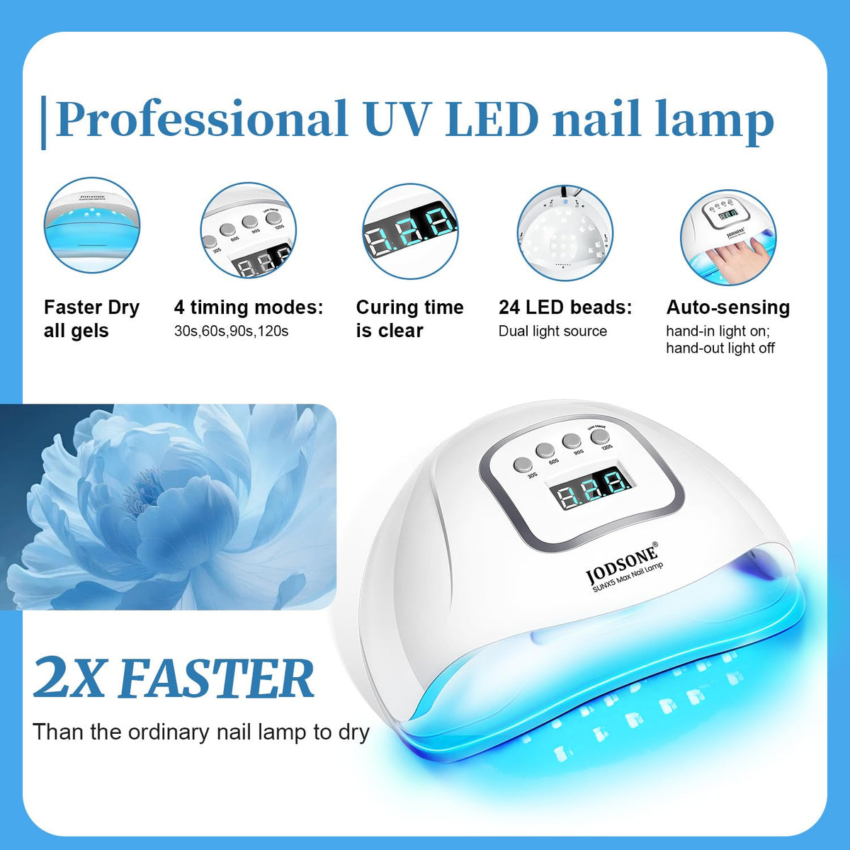 JODSONE polish curing under lamp showing efficient LED/UV cure benefit