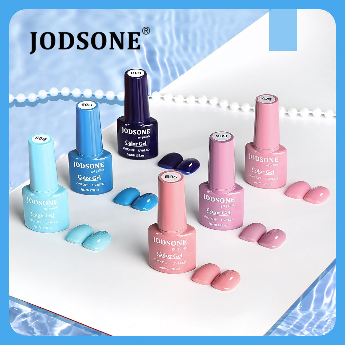 JODSONE lamp with polish bottles arranged demonstrating included components