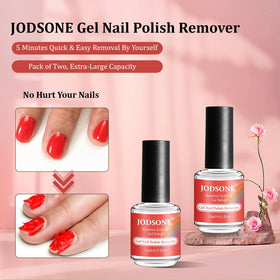 JODSONE two 15ml remover bottles angled to show labels and pour tips for precise application