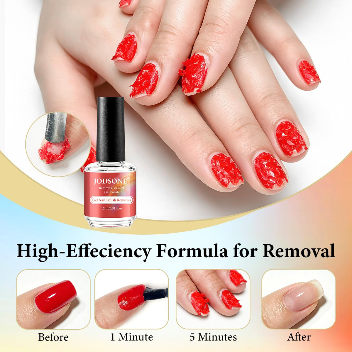 JODSONE two 15ml remover bottles close-up highlighting quick-action formula