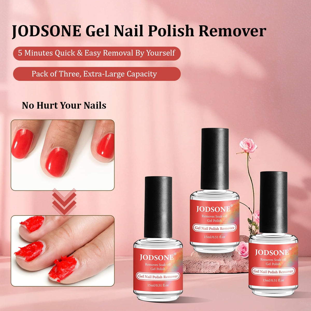 JODSONE three 15ml bottle arrangement highlighting portable, quick-refill benefit