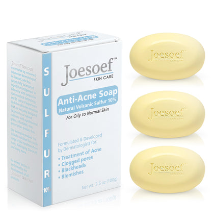 JOESOEF front packaging showing three soap bars and benefits