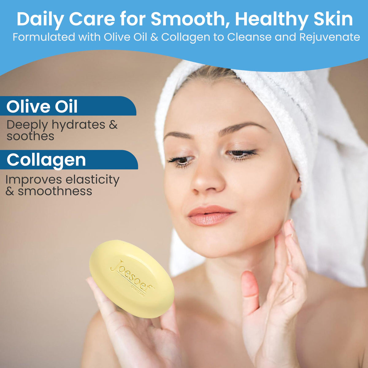 JOESOEF soap in hand creating foam to show gentle application and cleansing benefit