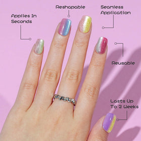 Jofay Fashion close-up of two-color cat eye gradient highlighting handcrafted gel shimmer and depth