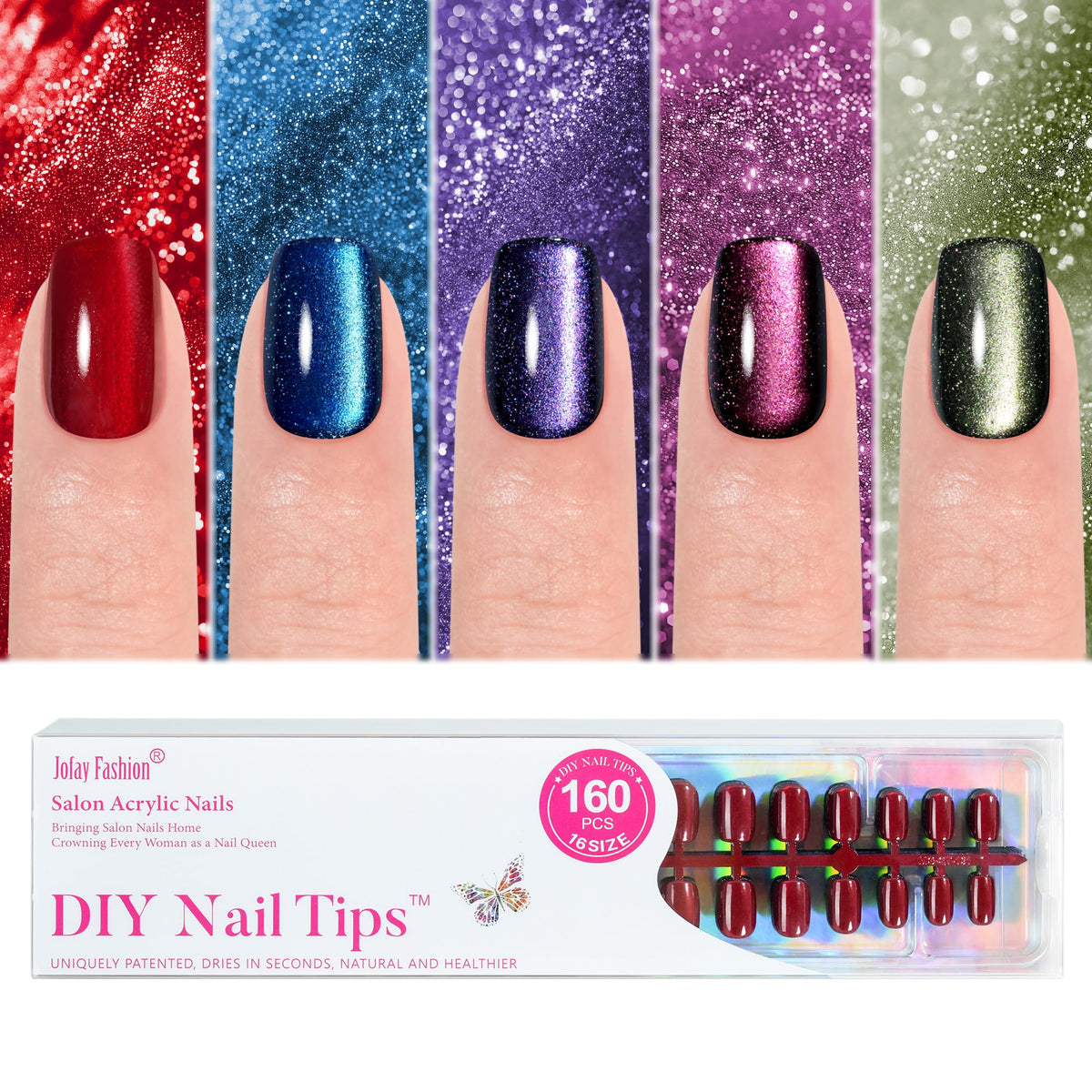 Jofay Fashion front packaging showing 160-piece salon set and color range