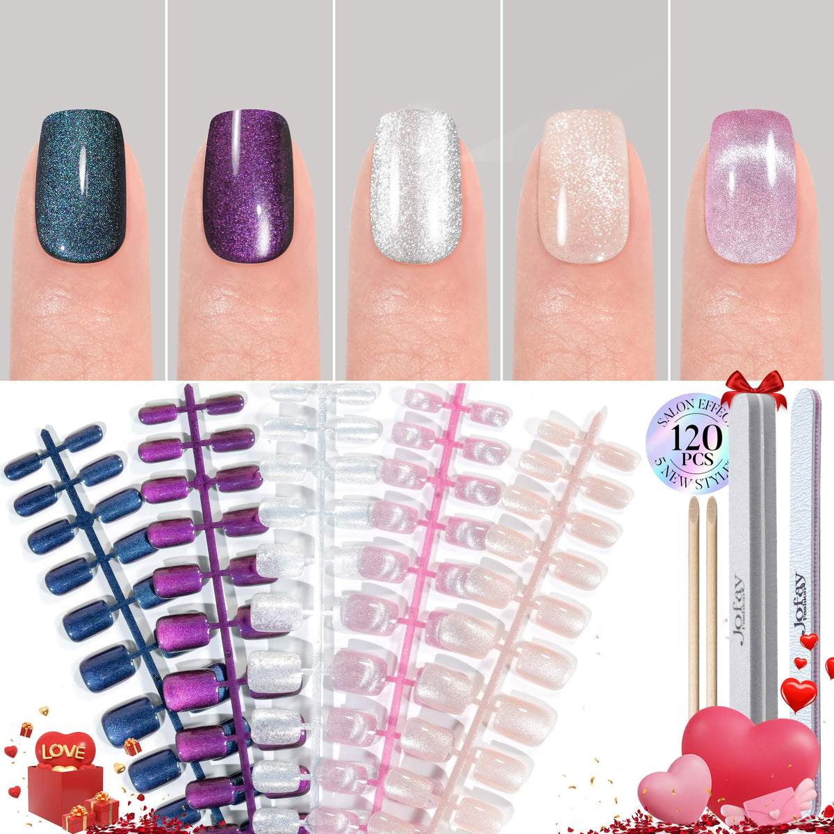 Jofay Fashion front view shows glitter cat eye design and salon-style shine