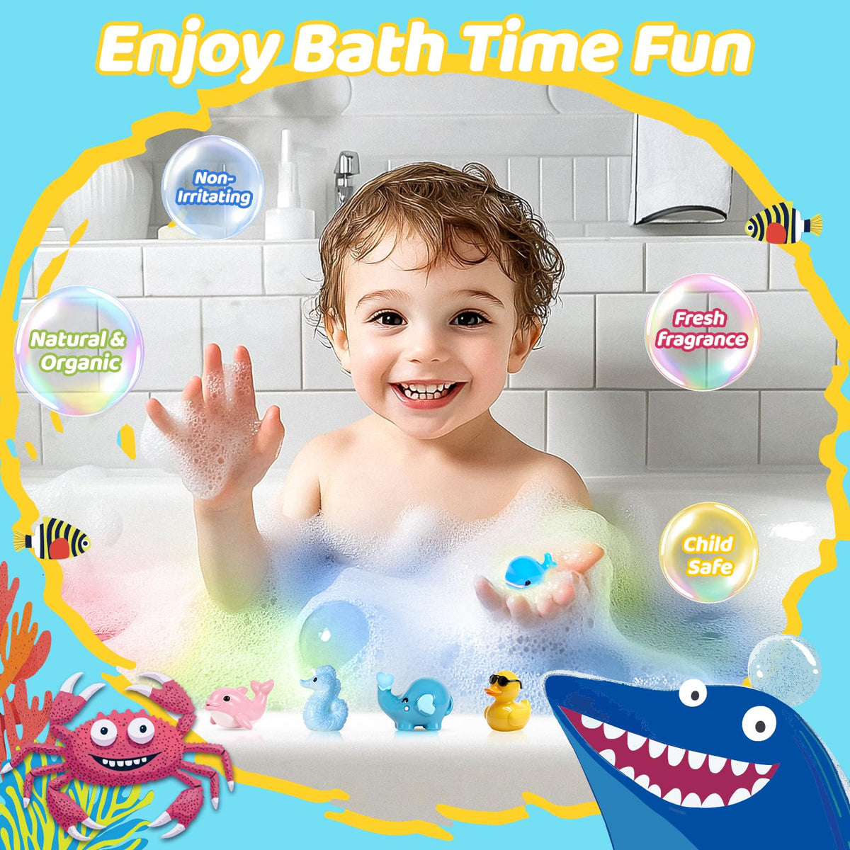 JOFEI colorful bath water with bubbles creating playful sensory experience