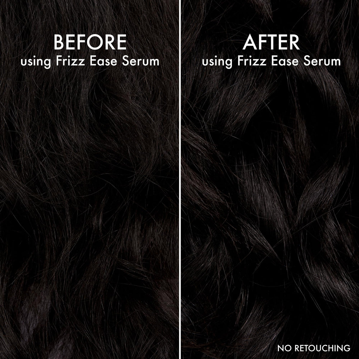 John Frieda applying serum to dry hair targeting flyaways and ends