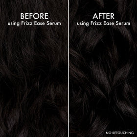 John Frieda applying serum to dry hair targeting flyaways and ends