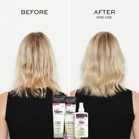 Before-and-after hair comparison with John Frieda showing visible plump
