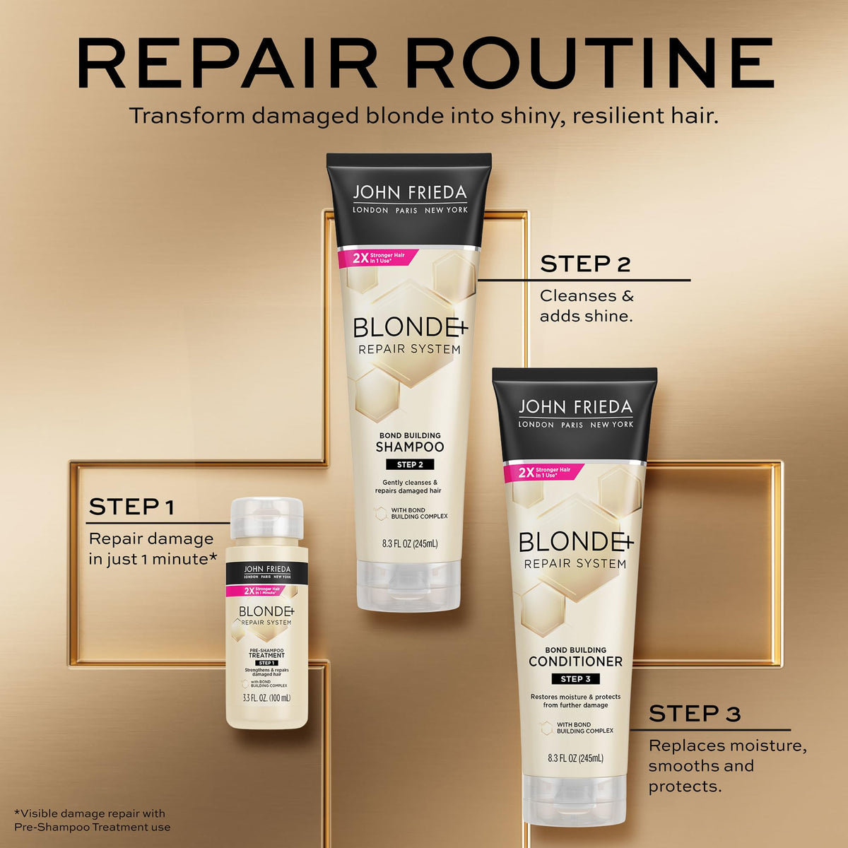 John Frieda before and after blonde hair showing improved strength