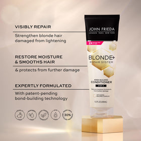 John Frieda pouring conditioner closeup highlights creamy formula for hydration