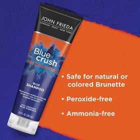John Frieda bottle label close-up highlighting blue pigments and cooling benefit