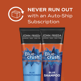 John Frieda Blue Crush displayed in bathroom lifestyle scene for salon-result benefit