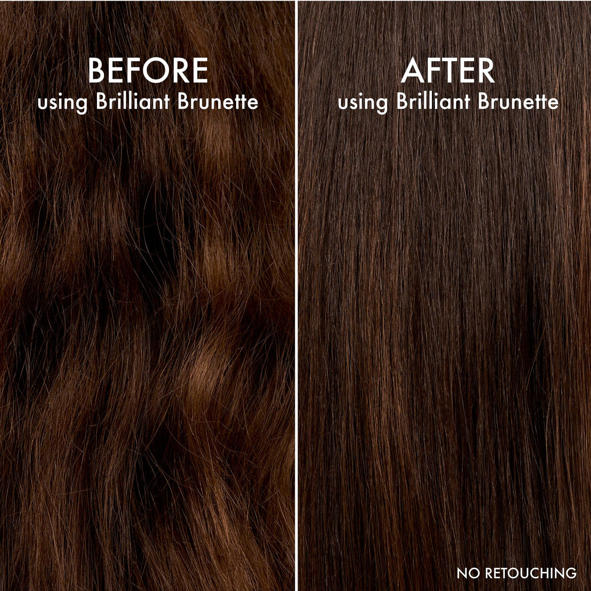 John Frieda before and after brunette hair showing enhanced shine
