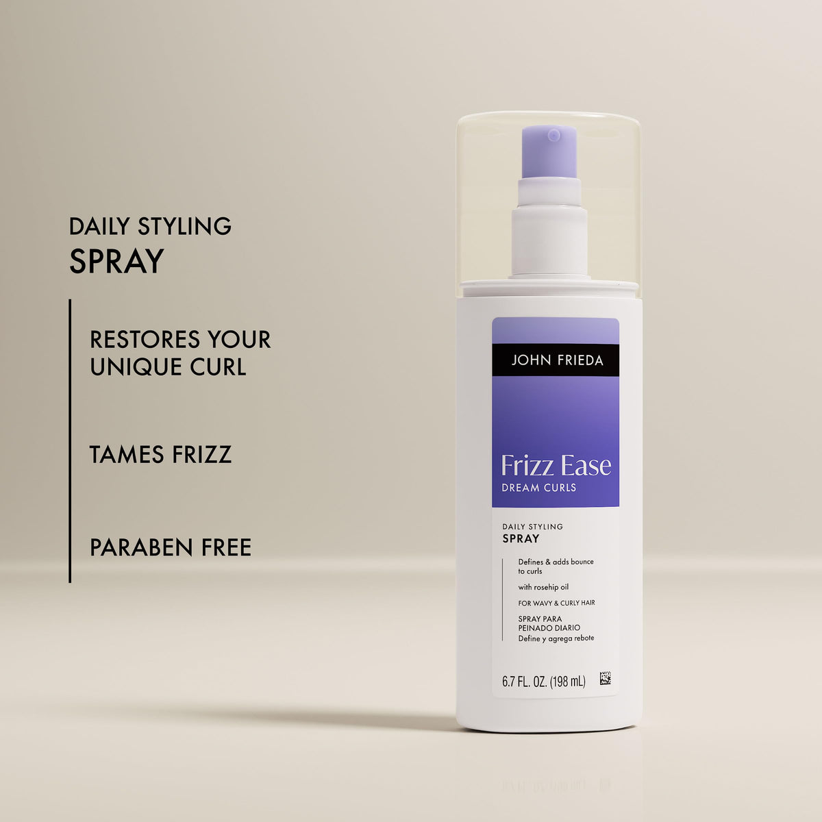 John Frieda bottle in hand for size comparison and portability benefit