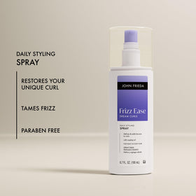 John Frieda bottle in hand for size comparison and portability benefit