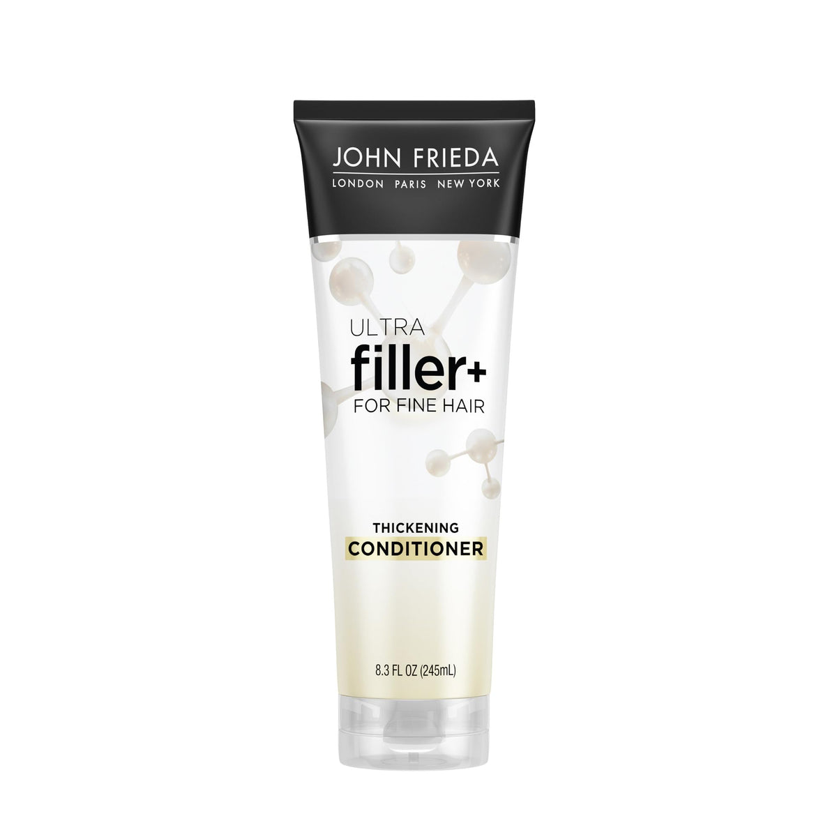 John Frieda front packaging showing product and size benefits