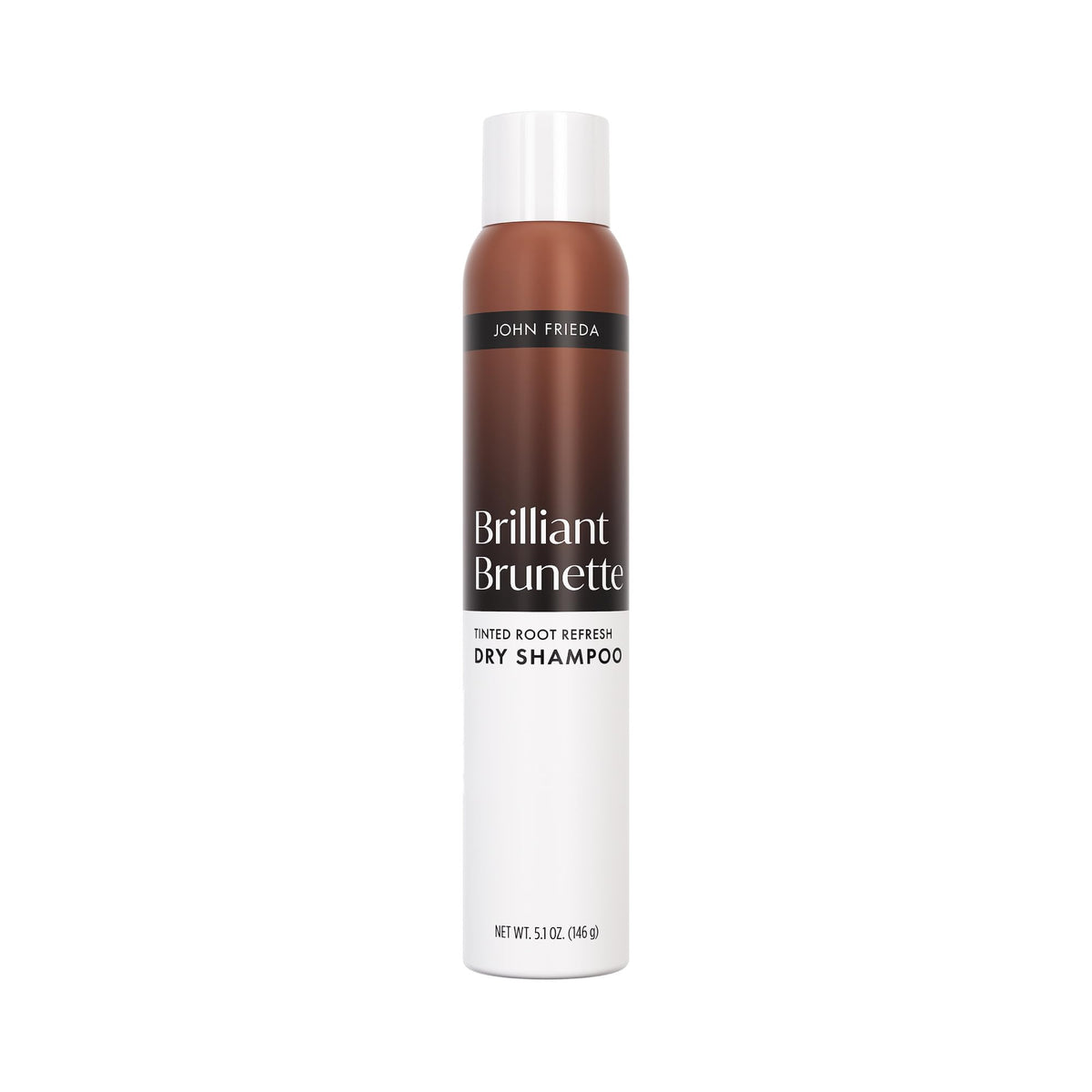 John Frieda front packaging showing tinted dry shampoo benefit of no white residue