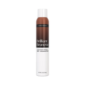 John Frieda front packaging showing tinted dry shampoo benefit of no white residue