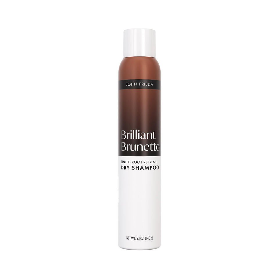 John Frieda front packaging showing tinted dry shampoo benefit of no white residue