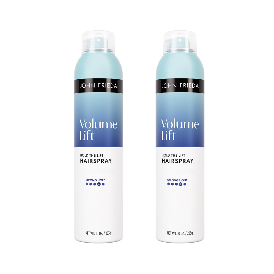 John Frieda front packaging showing volumizing hairspray benefits