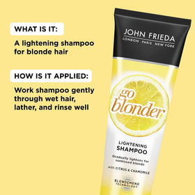 John Frieda Go Blonder bottle close-up highlighting brand and formula