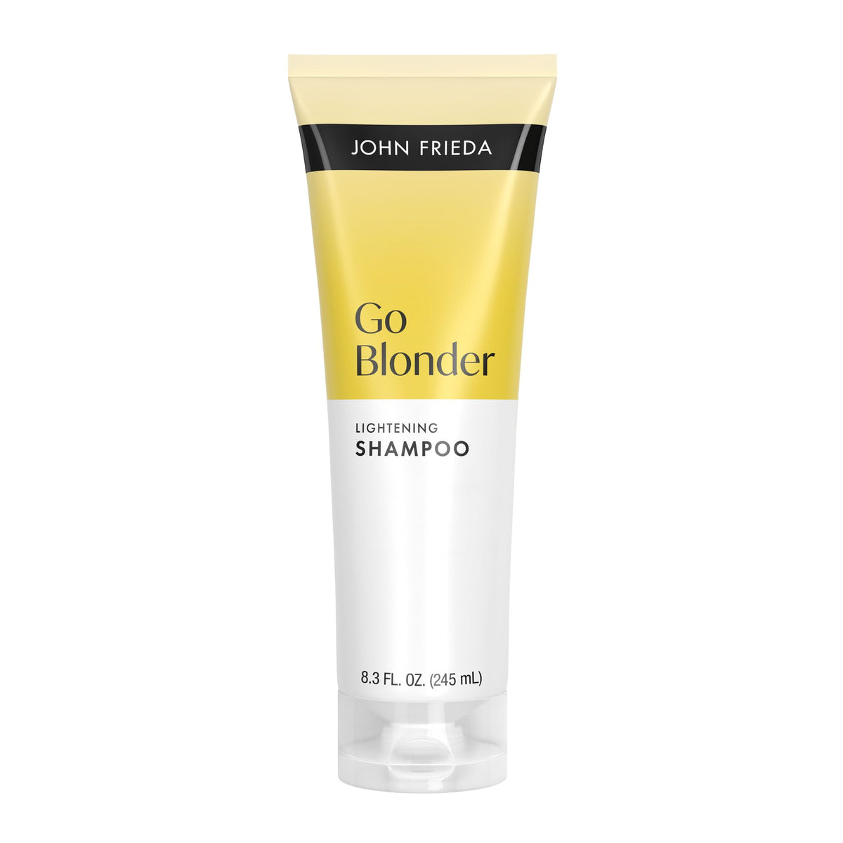 John Frieda front packaging showing bottle and benefit of gradual brightening