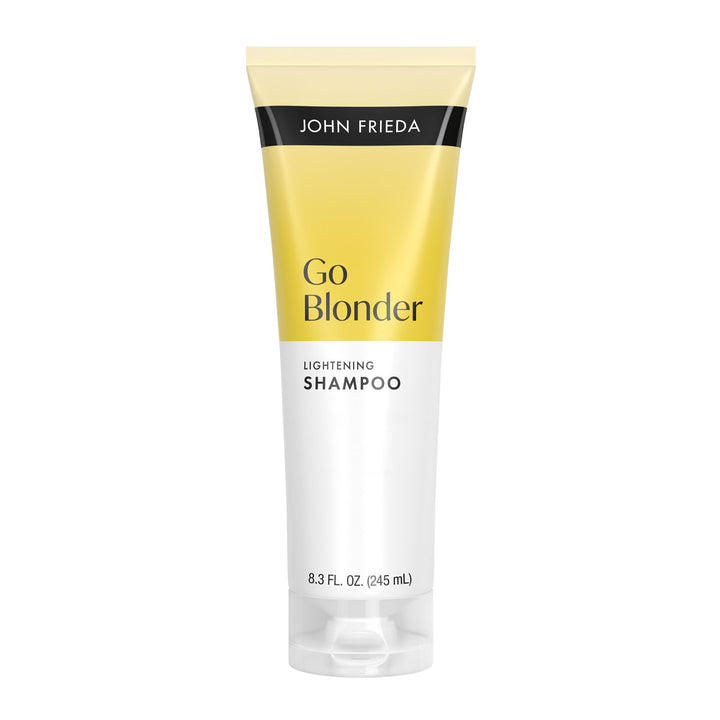John Frieda front packaging showing bottle and benefit of gradual brightening