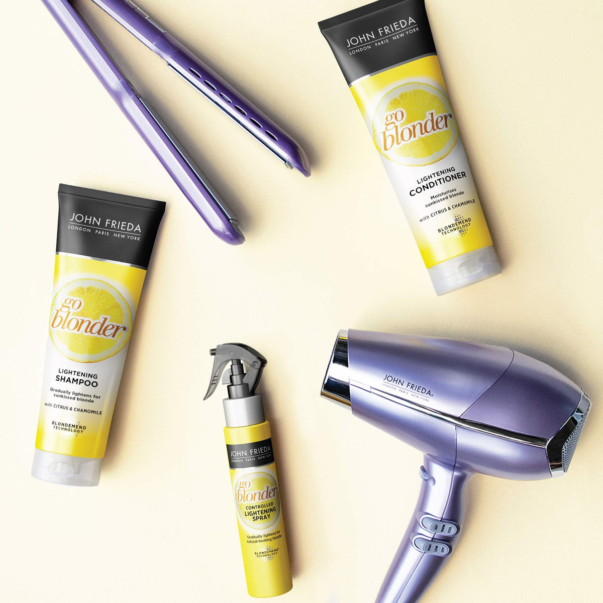 John Frieda Go Blonder citrus and chamomile ingredients boosting brightness