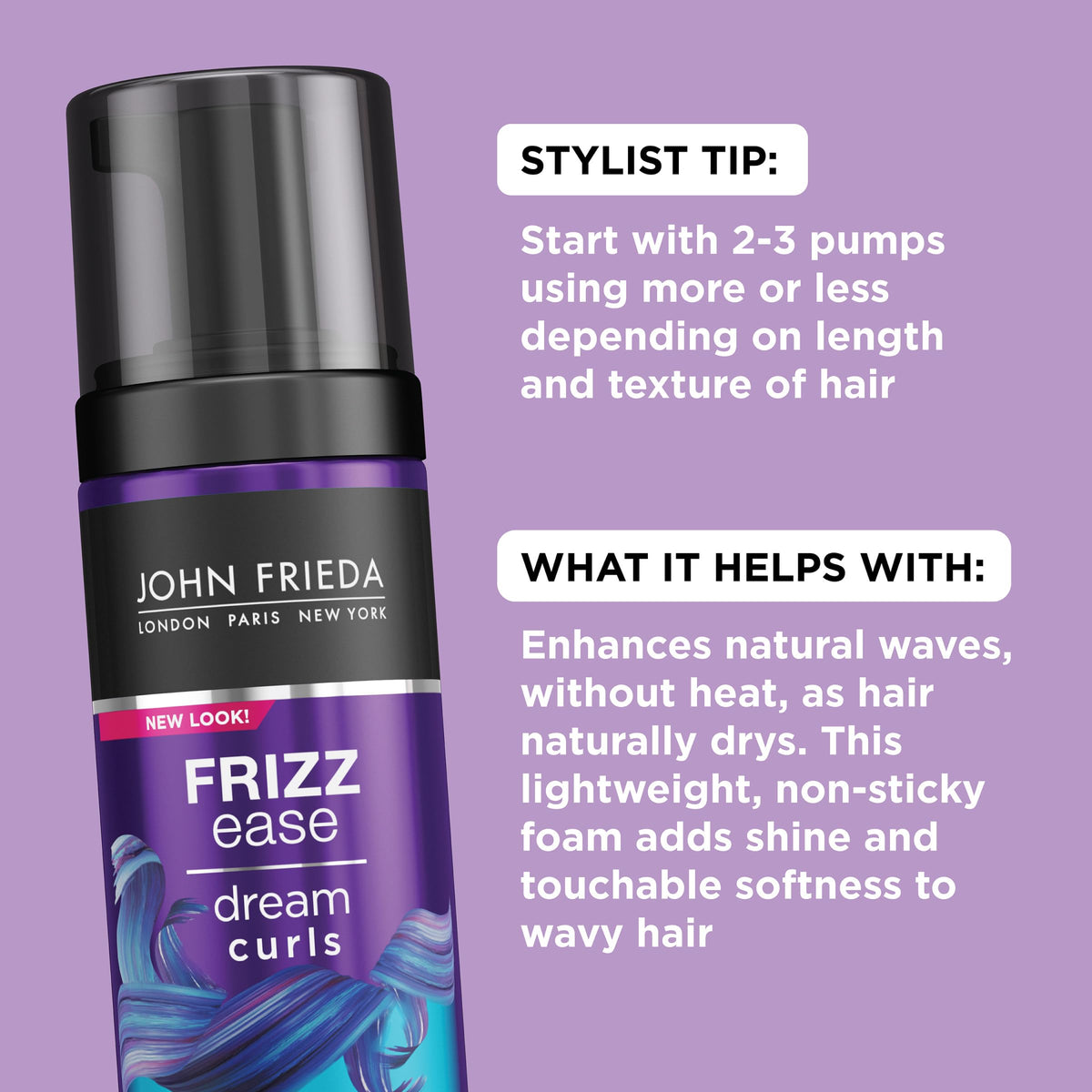 John Frieda before and after hair comparison showing reduced frizz and definition