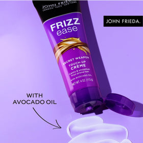 John Frieda side-by-side hair before and after smoothing for visible frizz reduction and shine