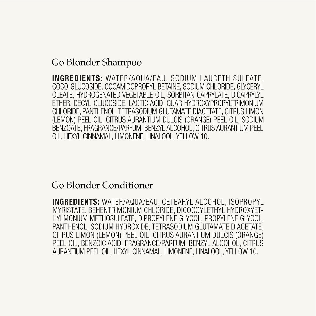 John Frieda citrus and chamomile ingredients emphasizing natural brightening benefit