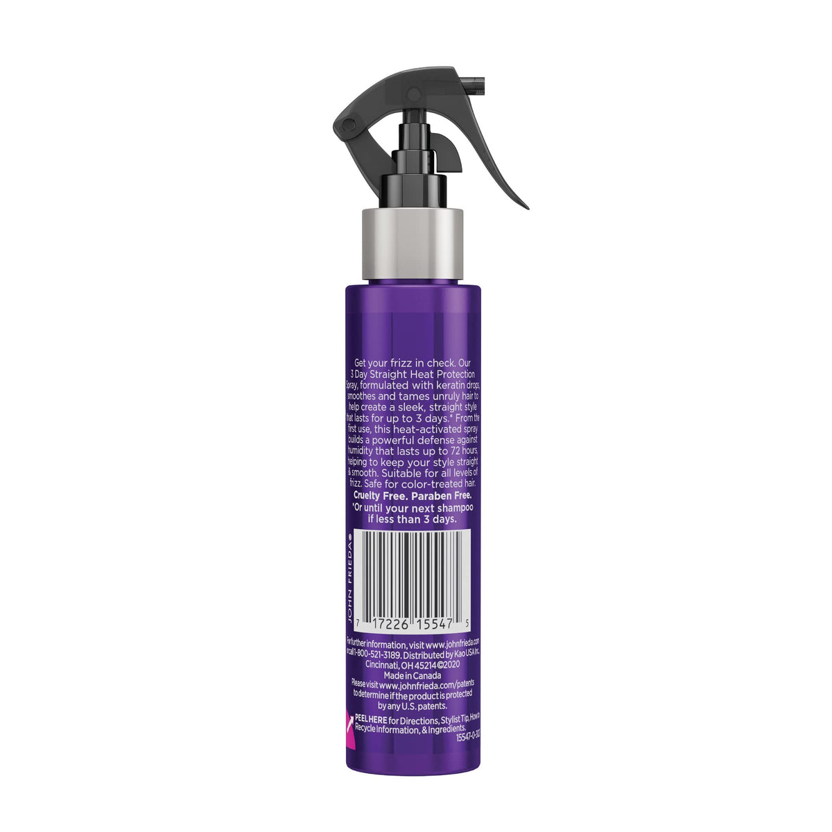 John Frieda bottle on bathroom counter with styling tools for routine