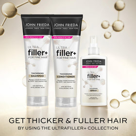 Model styling hair with John Frieda for instant volumizing effect