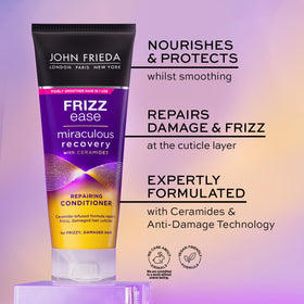 John Frieda cap and label detail highlighting ceramides and repair benefits